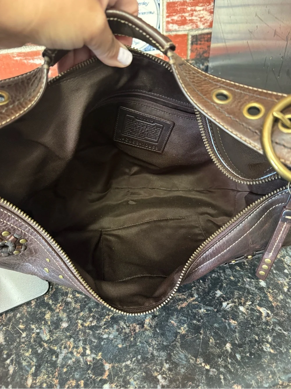 RARE 2006 Coach Mia 10063 Studded Leather Hobo – Mahogany Brown Y2K